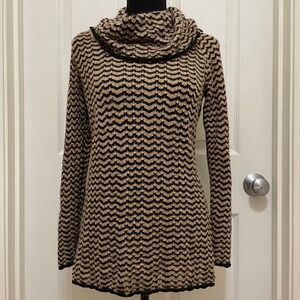 Jones New York Knit Sweater Cowl Neck Chevron Mohair Wool Blend Brown Black S